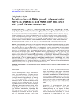 Original Article Genetic Variants of Aloxs Genes in Polyunsaturated Fatty Acid/Arachidonic Acid Metabolism Associated with Type-2 Diabetes Development