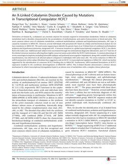 An X-Linked Cobalamin Disorder Caused by Mutations in Transcriptional Coregulator HCFC1