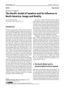 The Nordic Model of Taxation and Its Influence in North America: Image and Reality