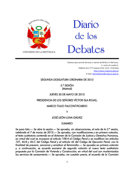 Segunda Legislatura Ordinaria De 2012 5.ª Sesión