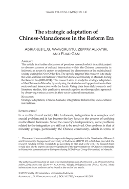 The Strategic Adaptation of Chinese-Manadonese in the Reform Era