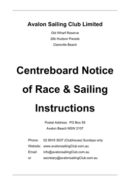 Centreboard Notice of Race & Sailing Instructions