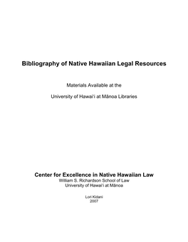 Bibliography of Native Hawaiian Legal Resources