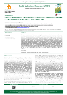 Constraints Faced by the Kiwi Fruit Farmers in Ilam Municipality and Sandakpur Rural Municipality of Ilam District