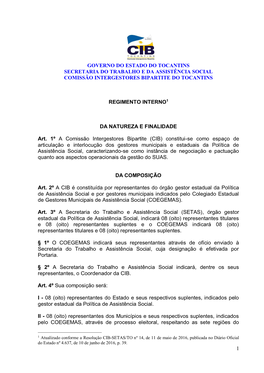Governo Do Estado Do Tocantins Secretaria Do Trabalho E Da Assistência Social Comissão Intergestores Bipartite Do Tocantins
