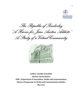 The Republic of Pemberley “A Haven for Jane Austen Addicts” a Study of a Virtual Community