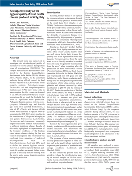 Retrospective Study on the Hygienic Quality of Fresh Ricotta Cheeses