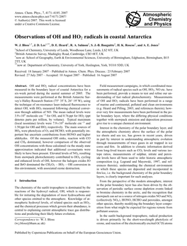 Observations of OH and HO2 Radicals in Coastal Antarctica