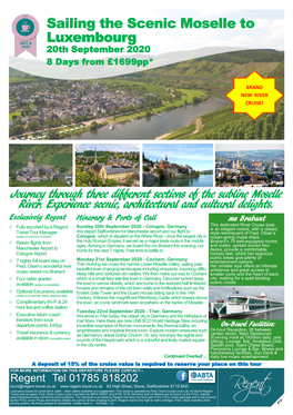 Sailing the Scenic Moselle to Luxembourg 20Th September 2020 8 Days from £1699Pp*