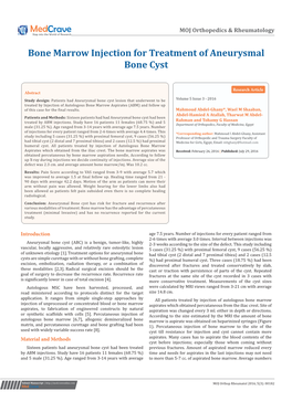 Bone Marrow Injection for Treatment of Aneurysmal Bone Cyst