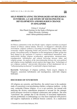 Self-Perpetuating Technologies of Religious Synthesis: a Case Study of Socio-Political Developments and Religious Change in Singapore