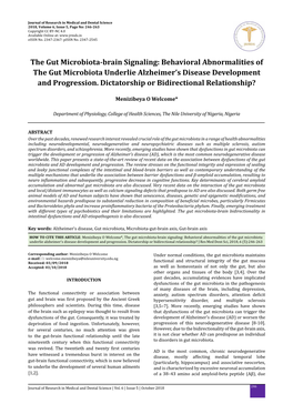 Behavioral Abnormalities of the Gut Microbiota Underlie Alzheimer’S Disease Development and Progression