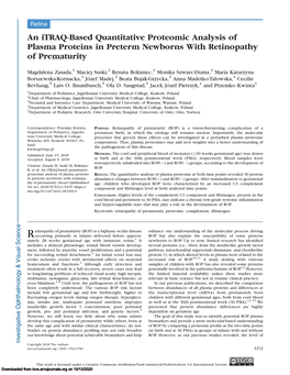 An Itraq-Based Quantitative Proteomic Analysis of Plasma Proteins in Preterm Newborns with Retinopathy of Prematurity