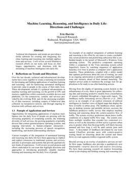 Machine Learning, Reasoning, and Intelligence in Daily Life: Directions and Challenges
