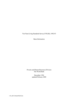 Viet Nam Living Standards Survey (VNLSS), 1992-93