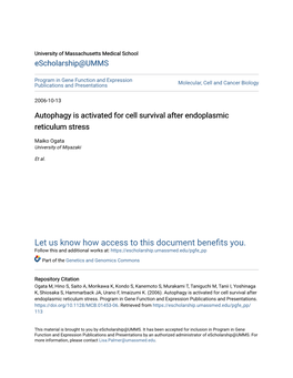 Autophagy Is Activated for Cell Survival After Endoplasmic Reticulum Stress