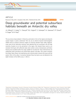 Deep Groundwater and Potential Subsurface Habitats Beneath an Antarctic Dry Valley