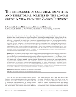 The Emergence of Cultural Identities and Territorial Policies in the Longue Durée: a View from the Zagros Piedmont
