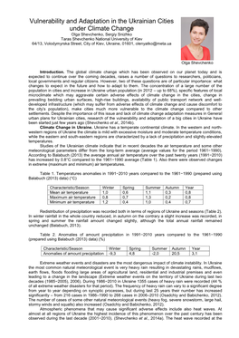 Vulnerability and Adaptation in the Ukrainian Cities Under Climate