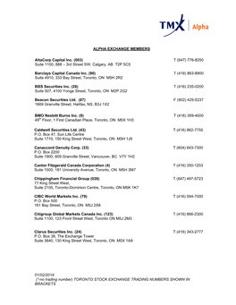 No Trading Number) TORONTO STOCK EXCHANGE TRADING NUMBERS SHOWN in BRACKETS Cormark Securities Inc