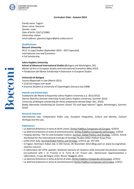 Curriculum Vitae ‐ Autumn 2014