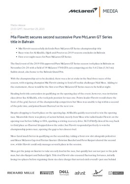 Mia Flewitt Secures Second Successive Pure Mclaren GT Series Title in Bahrain