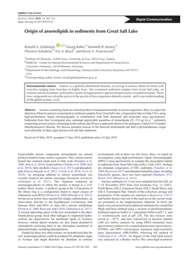 Origin of Arsenolipids in Sediments from Great Salt Lake