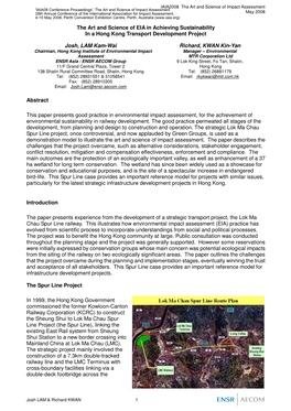 The Art and Science of EIA in Achieving Sustainability in a Hong Kong Transport Development Project