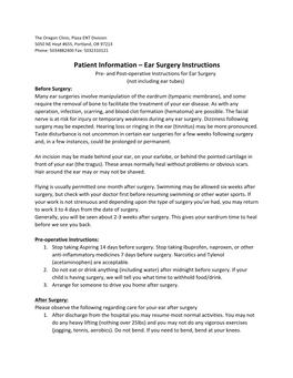 Patient Information – Ear Surgery Instructions