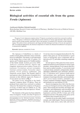 Biological Activities of Essential Oils from the Genus Ferula (Apiaceae)