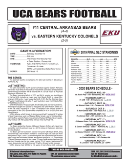 11 CENTRAL ARKANSAS BEARS (4-4) Vs