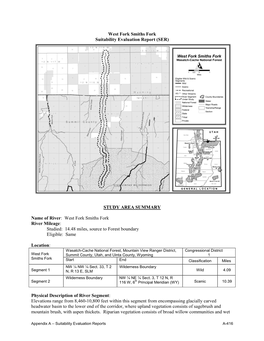 West Fork Smiths Fork River Mileage : Studied: 14.48 Miles, Source to Forest Boundary Eligible: Same