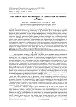 Intra-Party Conflict and Prospects of Democratic Consolidation in Nigeria