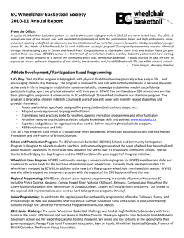 BC Wheelchair Basketball Society 2010-11 Annual Report