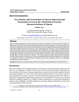 Short Communication Tree Density and Growth Rate of Nauclea Diderrichii and Terminalia Ivorensis in the Arboretum of Forestry