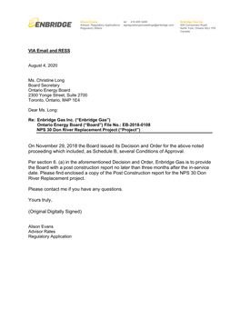 Enbridge Gas Inc. Advisor, Regulatory Applications Egiregulatoryproceedings@Enbridge.Com 500 Consumers Road Regulatory Affairs North York, Ontario M2J 1P8 Canada