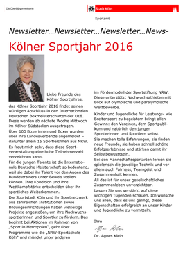 Das Kölner Sportjahr 2016 Findet Seinen Wettbewerbe