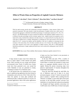 Effect of Waste Glass on Properties of Asphalt Concrete Mixtures