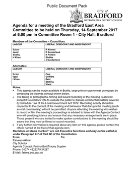 (Public Pack)Agenda Document for Bradford East Area Committee, 14/09/2017 18:00