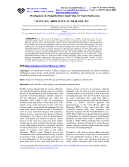 Development of a Simplified Slow Sand Filter for Water Purification