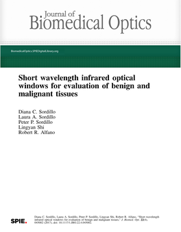 Short Wavelength Infrared Optical Windows for Evaluation of Benign and Malignant Tissues