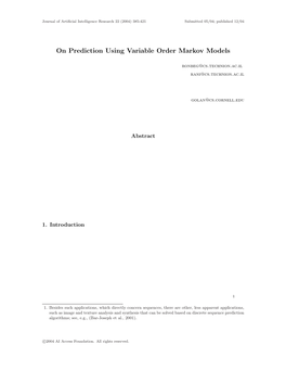 On Prediction Using Variable Order Markov Models