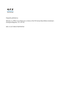 Lower Palaeozoic Evolution of the Northeast German Basin/Baltica Borderland