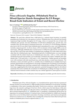 Pinus Albicaulis Engelm. (Whitebark Pine) in Mixed-Species Stands Throughout Its US Range: Broad-Scale Indicators of Extent and Recent Decline