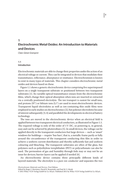 1 Electrochromic Metal Oxides: an Introduction to Materials and Devices Claes-Göran Granqvist