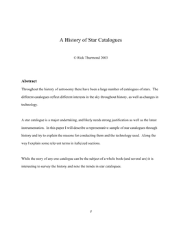 A History of Star Catalogues