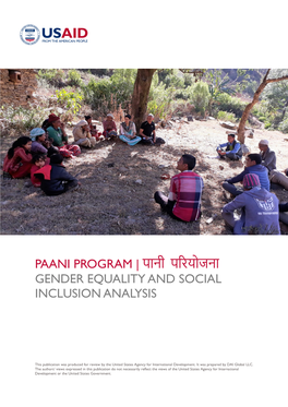 Paani Program | पानी परियोजना Gender Equality and Social Inclusion Analysis
