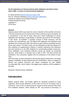 On the Redundancy of Natural Products Public Databases and Where to Find Data in 2020 - a Review on Natural Products Databases