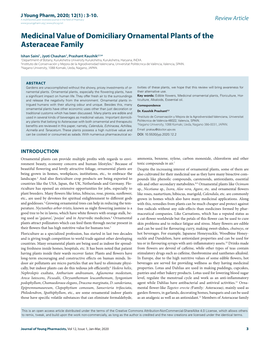 Medicinal Value of Domiciliary Ornamental Plants of the Asteraceae Family