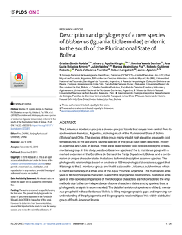 Description and Phylogeny of a New Species of Liolaemus (Iguania: Liolaemidae) Endemic to the South of the Plurinational State of Bolivia